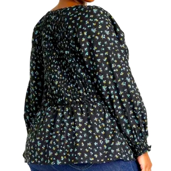 1X 3X Ava & Viv Black Floral Smocked Peplum Blouse Top Puff Sleeve Target NEW - Picture 3 of 9